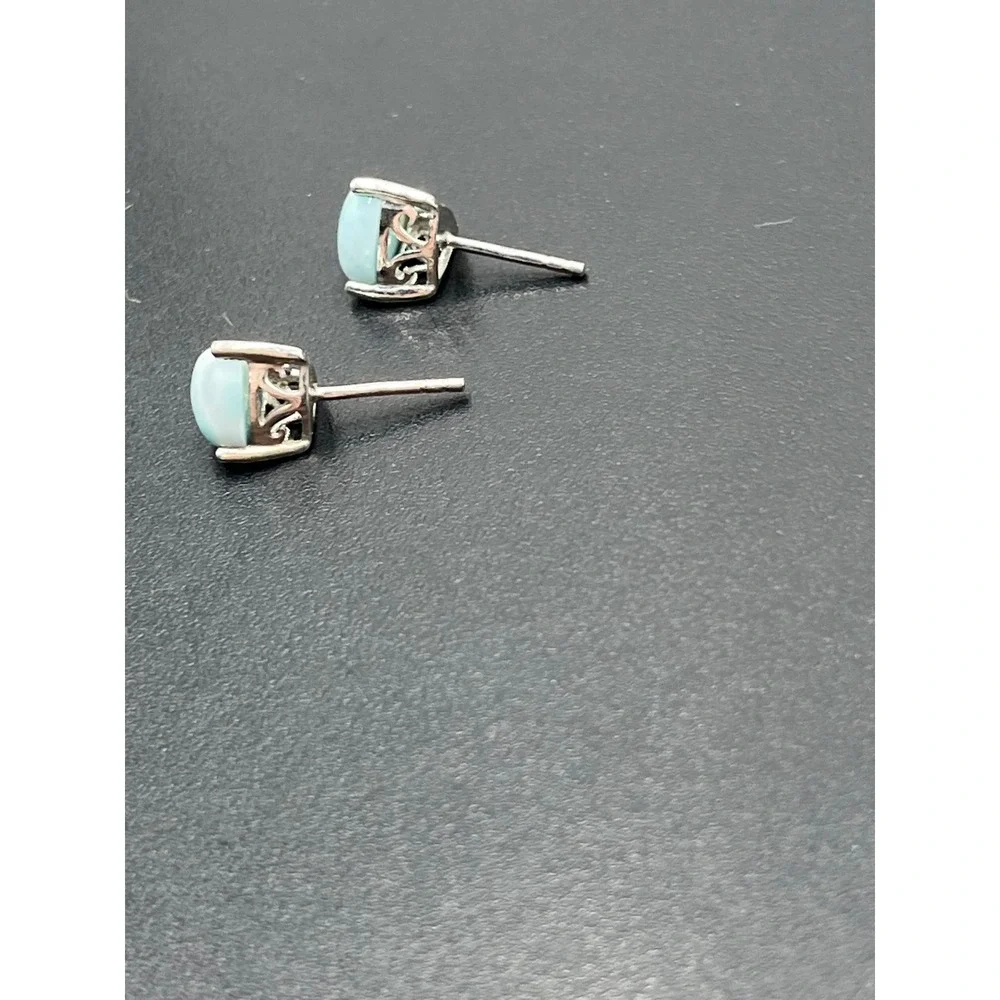 Sterling Silver Ocean Blue Larimar Rounded Triangular Prong‎ Stud Earrings
